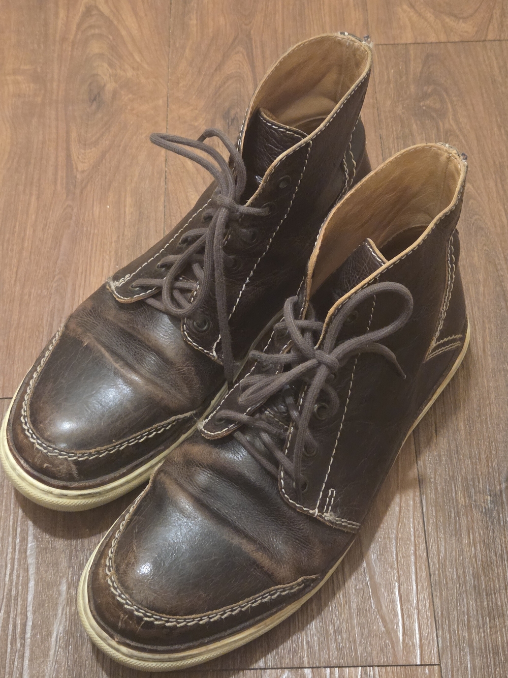 Bed Stu Brown Leather Chukka Boots with Contrast Stitching